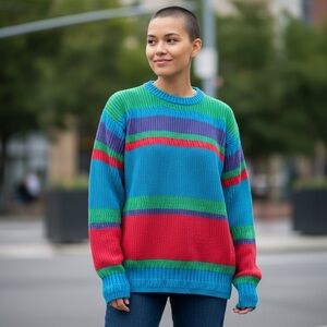 Vintage Woolrich Unisex Colorblock Striped Crewneck Sweater Large